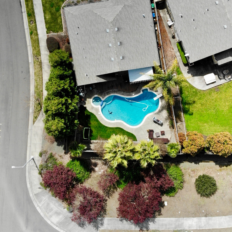Corner house with a pool.